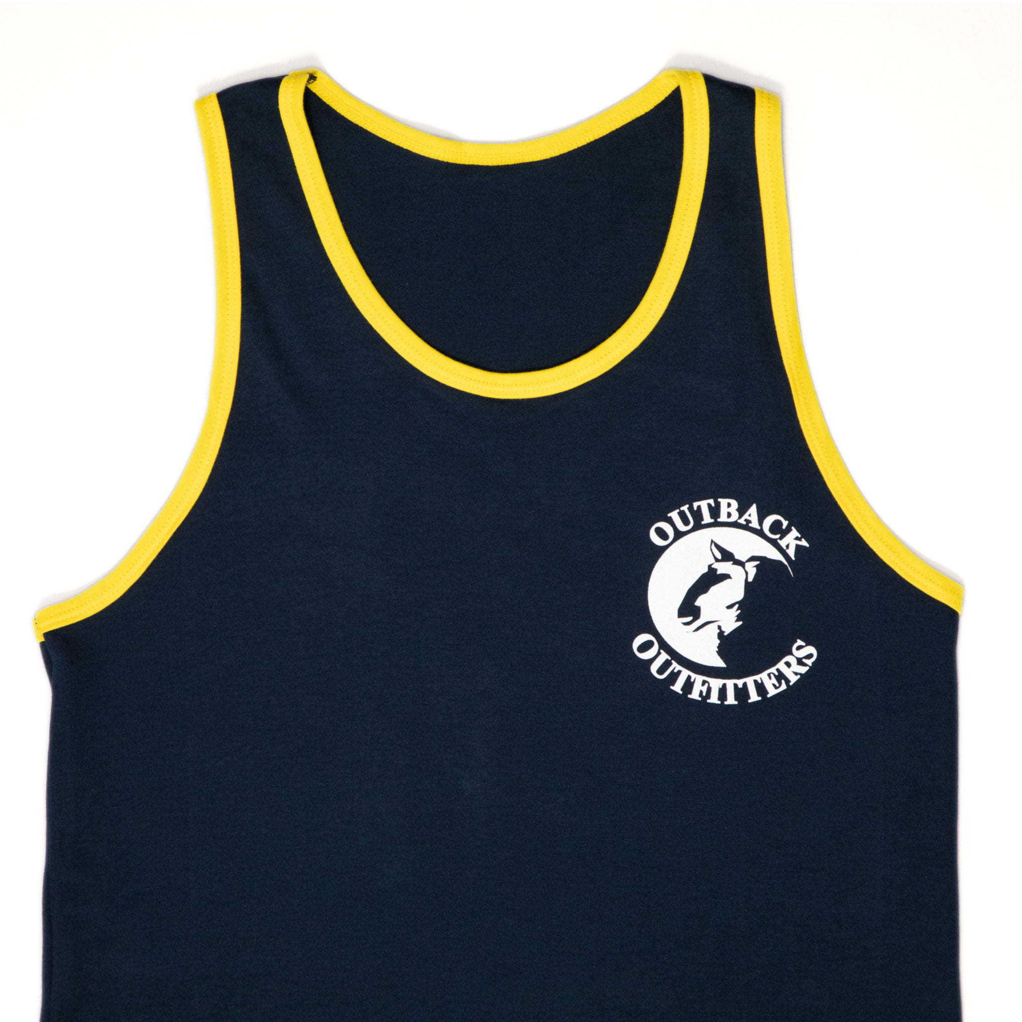 Outback Shearing Singlet Navy with Yellow trim - Outback Outfitters